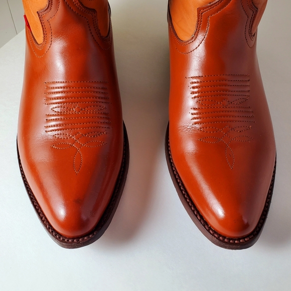 Big Bull Western Cowboy Boots Men's Reddish Brown and Tan Size 9 D Vintage - Picture 7 of 16